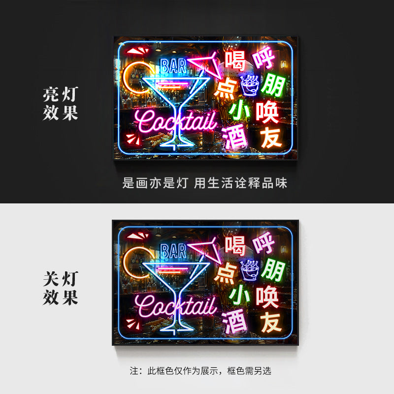 Bar wall decoration painting clear led neon lights luminous characters hanging paintings BBQ shop KTV box pub with lights painting