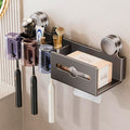 Suction cup toothbrush tissue box holder - no drilling required - bathroom rinse cup organizer - wall mounted toothbrush rack - wet wipe storage