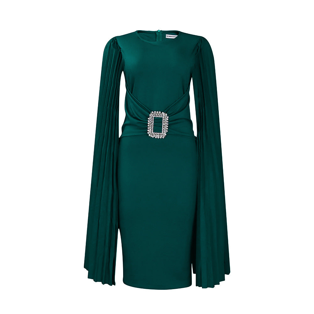 D412 women's foreign trade autumn/winter  new solid color bodycon sexy cape dress plus size african dress