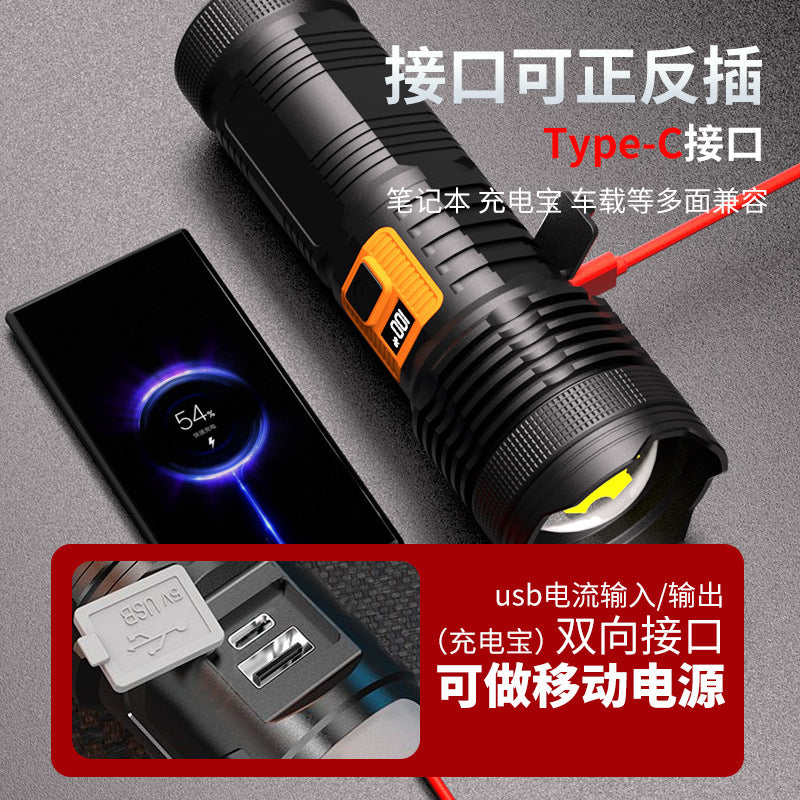 Cross-border outdoor strong light flashlight charging super bright long battery life large capacity lithium battery digital display zoom white laser flashlight