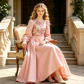 European and american new style teenage robe evening dress, big kids long dress, girls' formal dress, princess dress, long sleeve satin formal dress