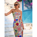 listing: new  women's original fashion bandeau bodycon printed dress
