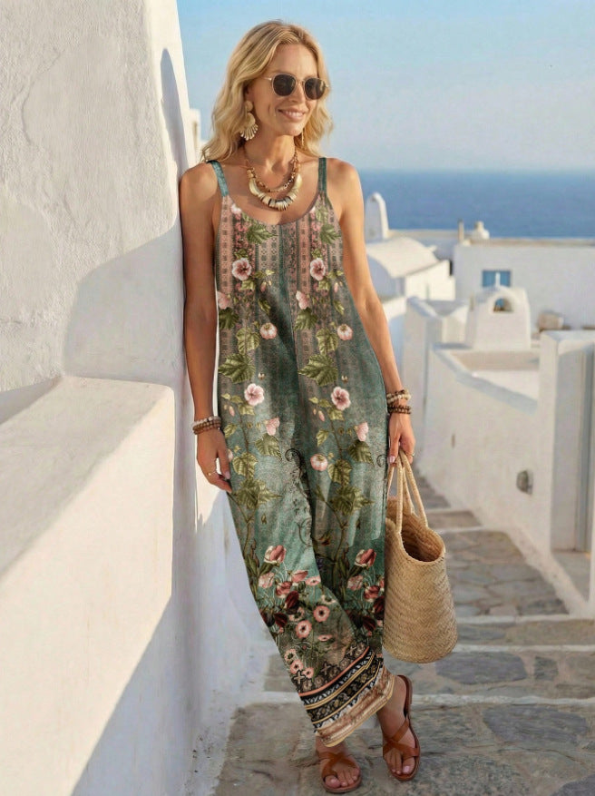 Amazon european new arrival  fashion striped casual vacation jumpsuit summer women's