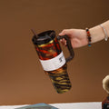 cool tiger pattern 40oz stanley ice cup large capacity straw cup 304 stainless steel handle thermos cup