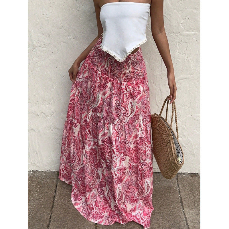 Real shot in stockexport cross-border 1688  resort style elastic waist skirt long skirt