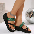 K-styleexportplus sizecolorful bright diamond thick sole slippers women's beach wedge heel flip-flops slippers slippers