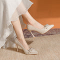 2025 new champagne glitter platform heels - women's chunky sole, comfortable, pointed-toe stiletto wedding shoes