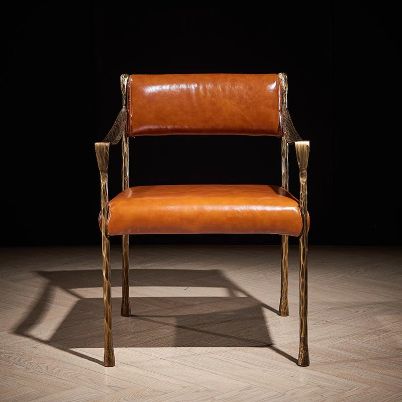French medieval style armchair classy oil wax leather iron metal chair solid iron forged single sofa casual chair