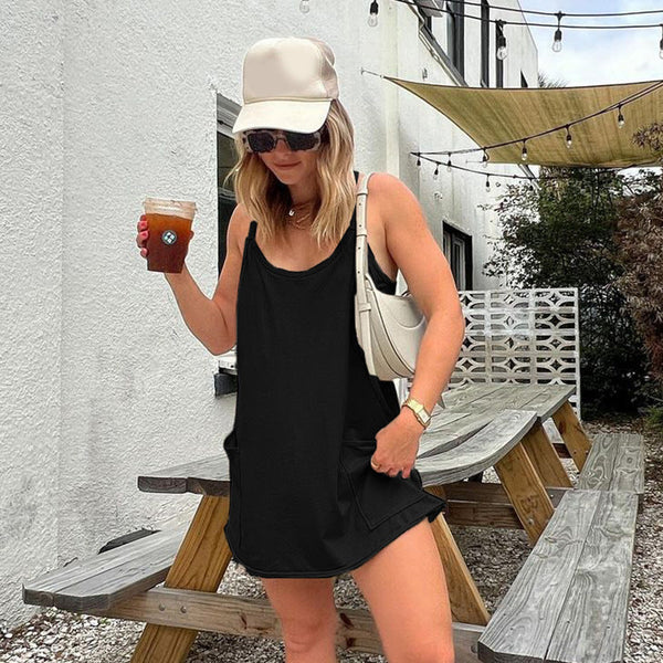 women's clothing basic solid color long suspender top summer comfortable loose casual dress short skirt wholesale