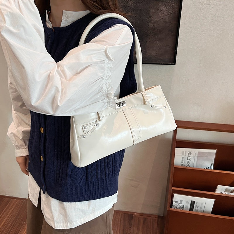 Retro versatile handbag shoulder messenger bag glossy trend simple high-end niche platinum bag
