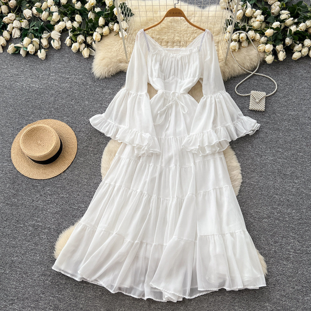 French chic square neck tie-up lantern sleeve dress - spring collection, sweet & sultry, slimming, and elegant maxi dress