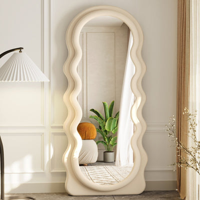 Influencer-style wavy full-length mirror, floor mirror, cream-colored "instagrammable" bedroom dressing mirror for women, premium try-on mirror