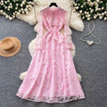 Korean style lace design elegant dress - women's summer long sleeve slim fit a-line dress - chic, professional, and high-end