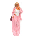 European and american cross-border women's clothing  summer new arrival: elegant casual loose fit turn-down collar long sleeve shirt and wide leg pants set