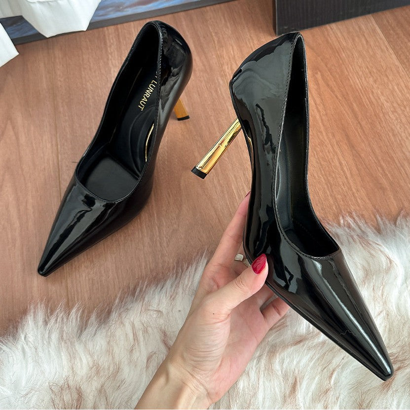 Toe protection cotton small gold root patent leather flats high heels women's new arrival pointed toe stiletto fashioneasiest for matchelegant velvet flats