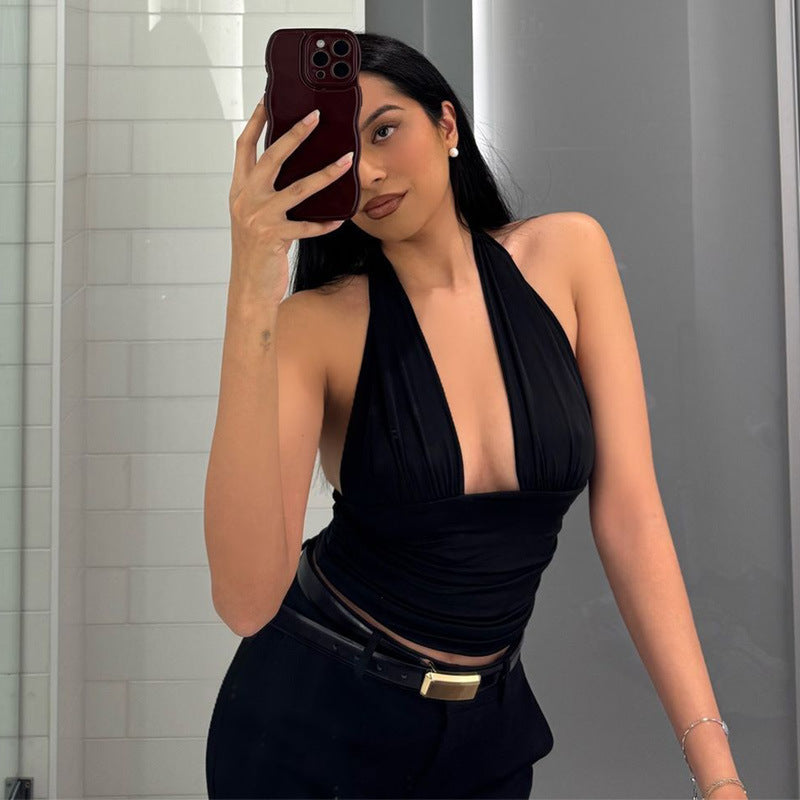 spring/summer new arrivals: european and american style women's solid color sexy halter backless slim-fit tank top - hot girl style
