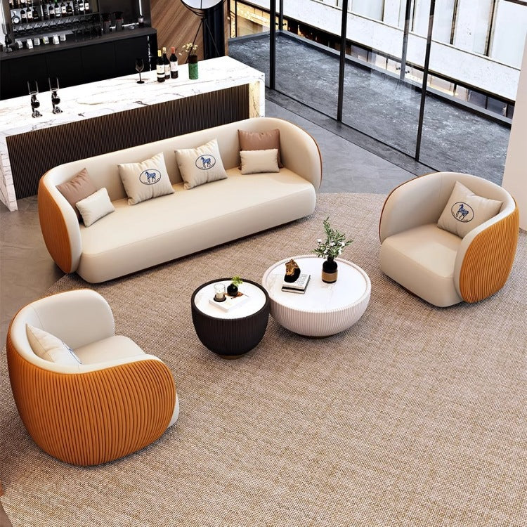 Hotel lobby business reception sofa, nordic light luxury straight double sofa, office break area sofa with coffee table