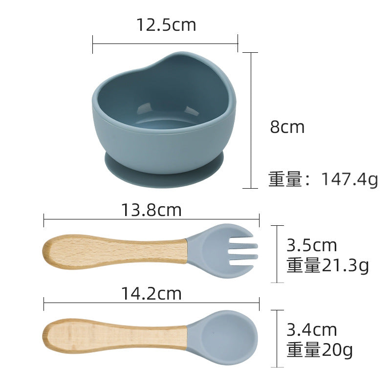 Cross-border supply of food-grade baby feeding bowls, forks and spoons, tableware sets, infant complementary food bowls, silicone tableware sets