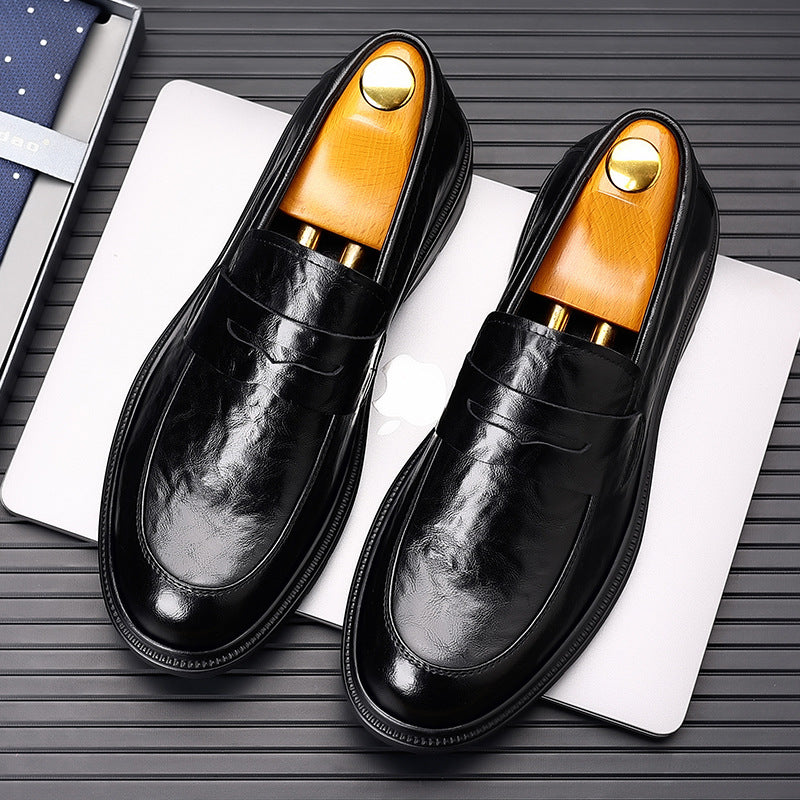 Genuine leather cowhide shoes men's shoes new arrival slip-on formal wear live hand-grabbed pattern breathable business casual slip-on leather shoes