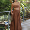 women's summer new arrivals: cross-border european & american fashion - sexy solid color camisole and maxi skirt set