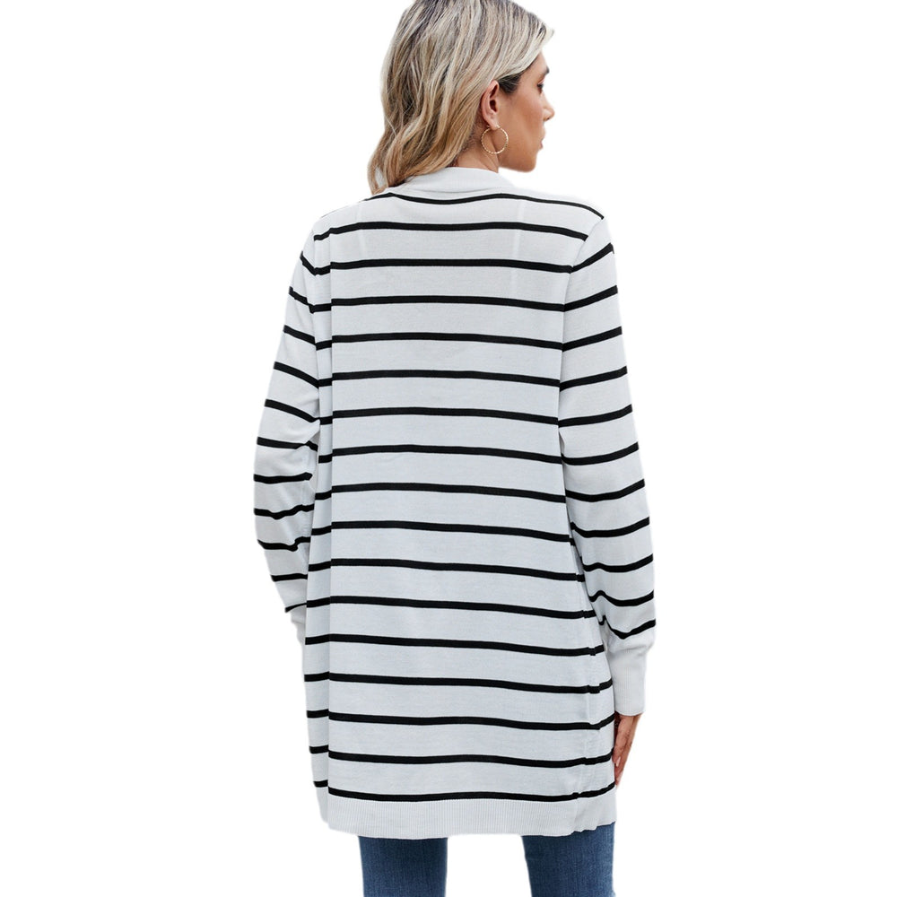 foreign trade  new arrival european and american clothing   cardiganlongknittingstripesoutwearsweater