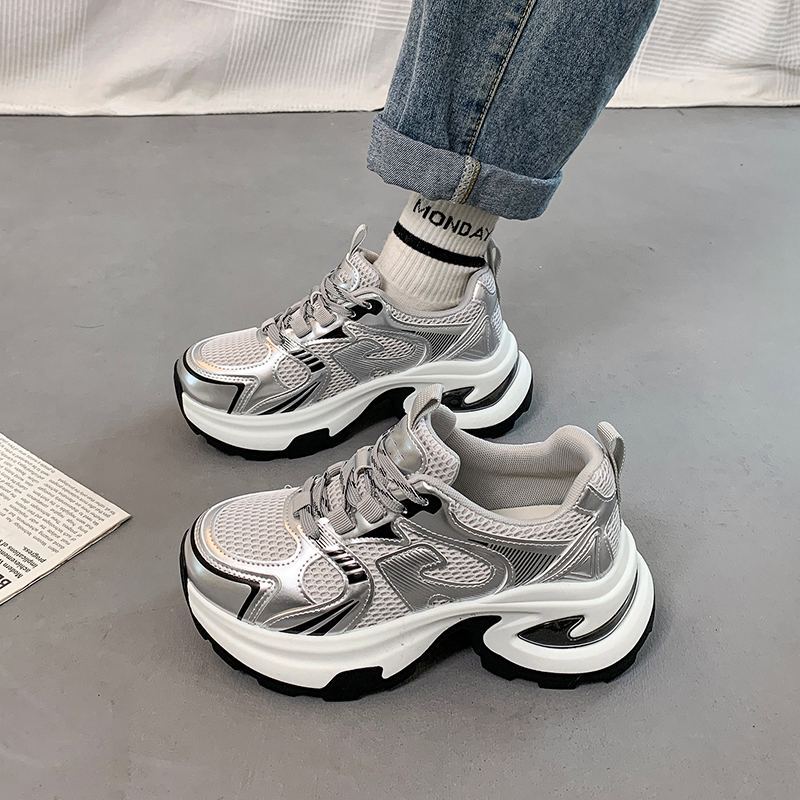 Best sellingplatform shoesthick soledad shoes women petites height increasing 2026 super popular new arrivalautum silver sports casual shoes
