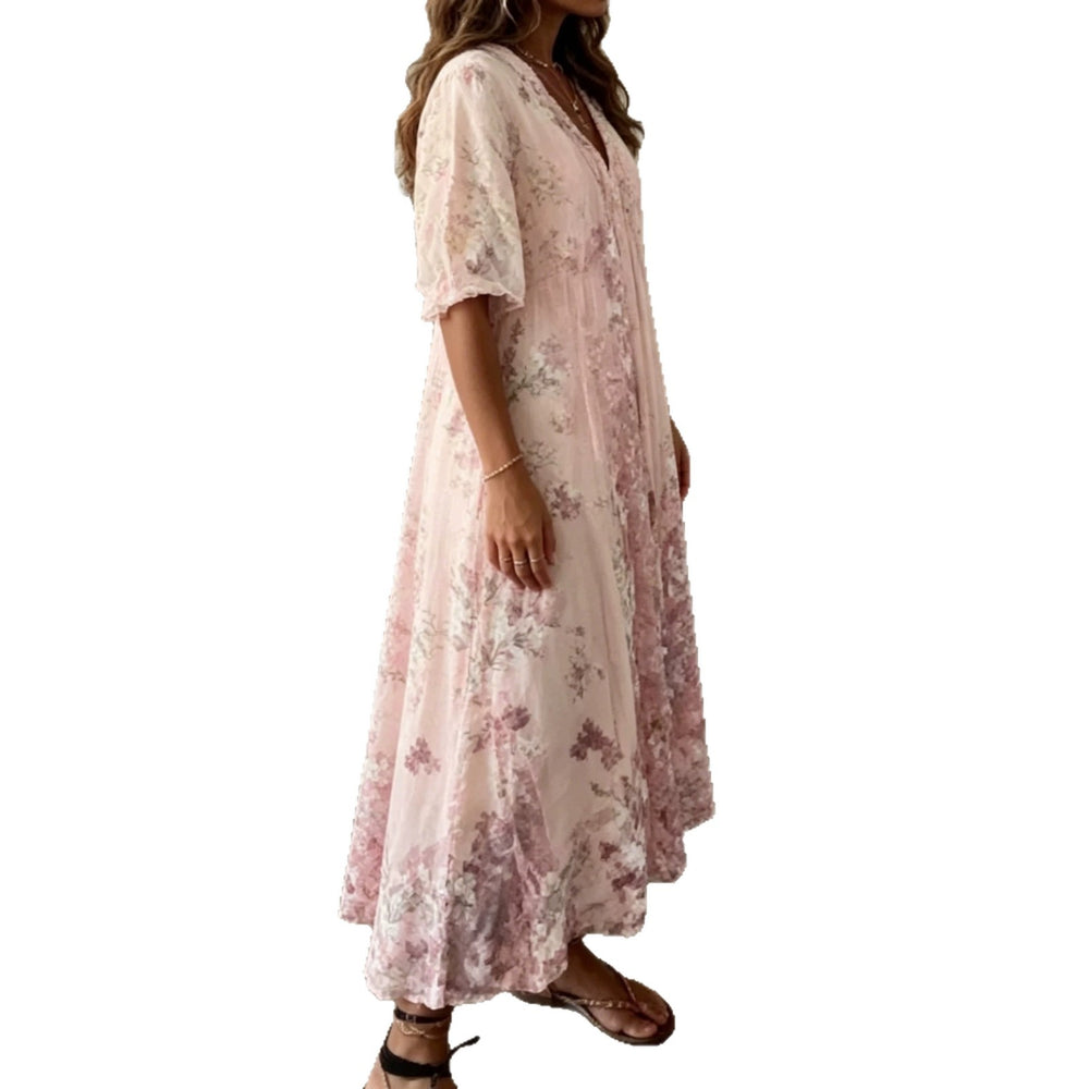 summer european and american cross-border v-neck loose-fit printed dress