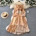 French chic tie-waist floral print dress - women's elegant one-shoulder long sleeve maxi dress