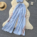 Korean style commute chic two-piece set: women's summer printed tank top and wide-leg pants outfit - high-waisted, slimming, and fashionable