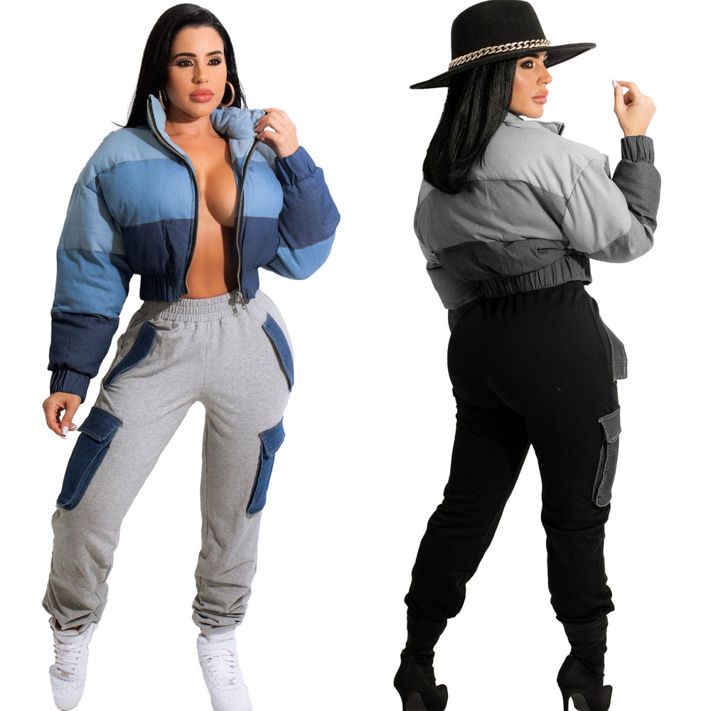 e-commerce source factory: european and american style women's fashion casual denim gradient patchwork cotton jacket