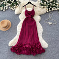 French style sweet camisole dress - women's summer korean high-waisted ruffle trim a-line dress - vacation ready