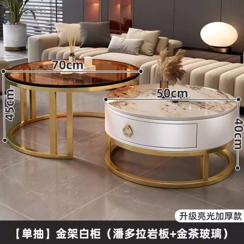 Rock slab coffee table accessible luxury modern casual round small apartment tea table living room for home tea table new arrival normcore marble