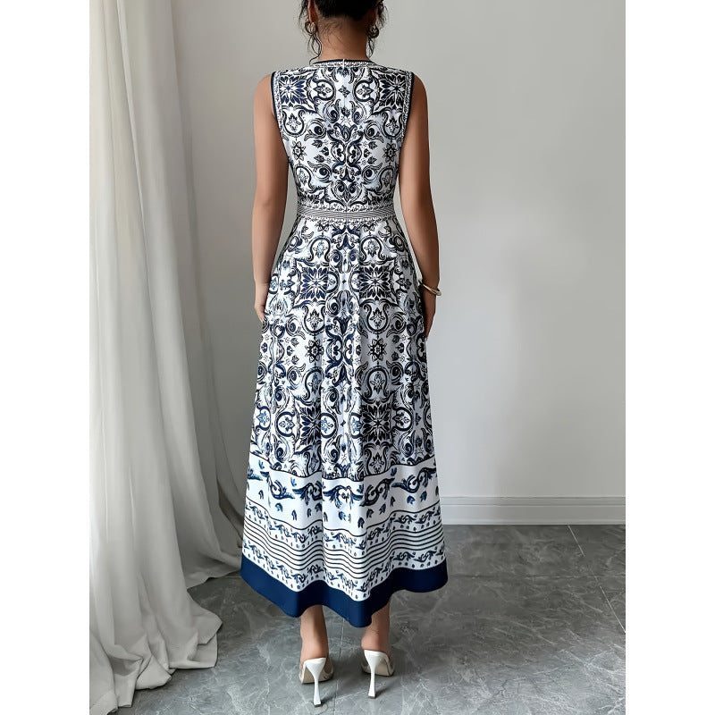 listing: new  women's original elegant vacation style sleeveless printed dress