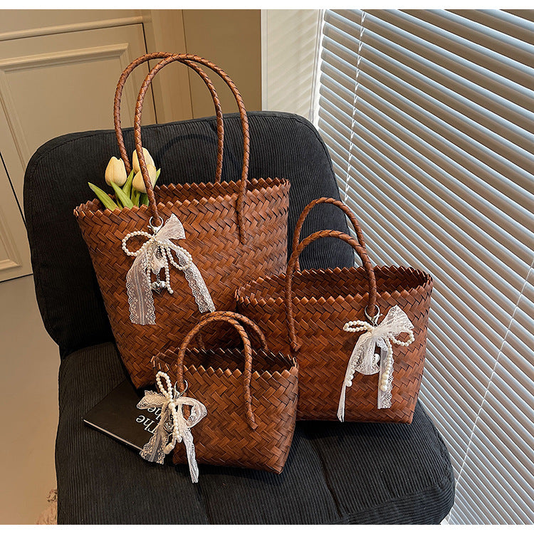 Cross-border Internet celebrity vegetable basket vacation style leisure beach bag straw bag woven bag women's bag retro shoulder bag