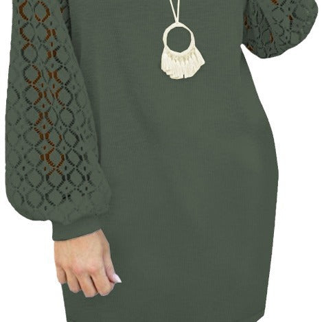 foreign trade   european and american new women's patchwork lace long sleeve knit dress