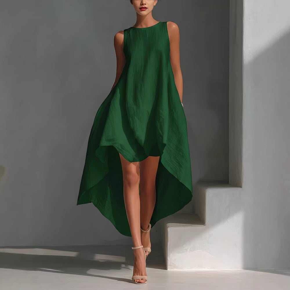 spring cotton linen asymmetrical sleeveless sundress for women - perfect for european and american  independent stores & vacation getaways