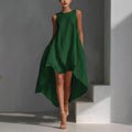 spring cotton linen asymmetrical sleeveless sundress for women - perfect for european and american  independent stores & vacation getaways