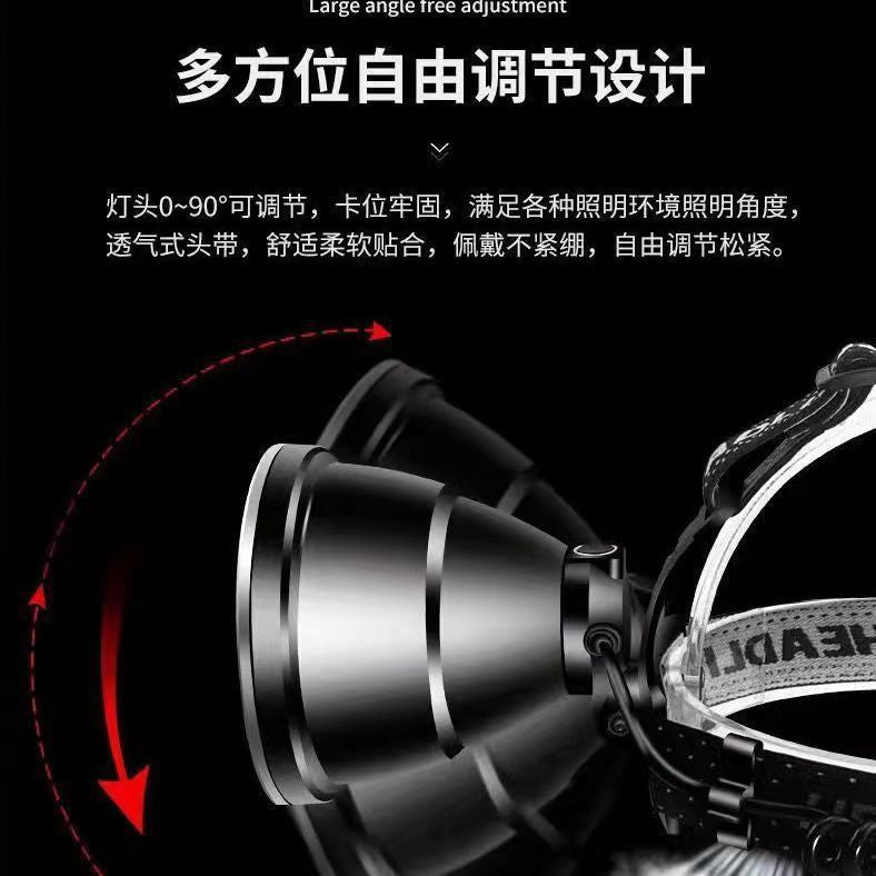 Headlight super bright flashlight rechargeable head-mounted field miner's light led night fishing light household long-range flashlight