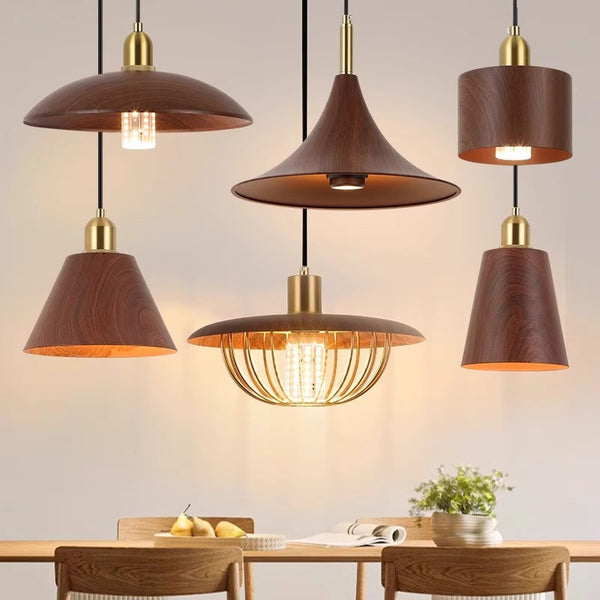 Nordic industrial wind chandelier Japanese black walnut restaurant wrought iron chandelier dining table bar office modern simplicity