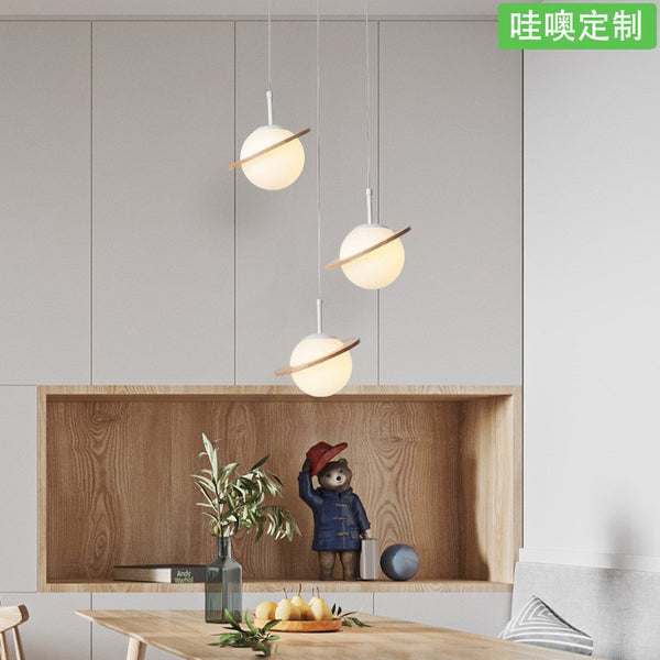 [Wow] Japanese-style solid wood chandelier Nordic pastoral creative bedside lamp Modern simple personalized planet dining table lamp