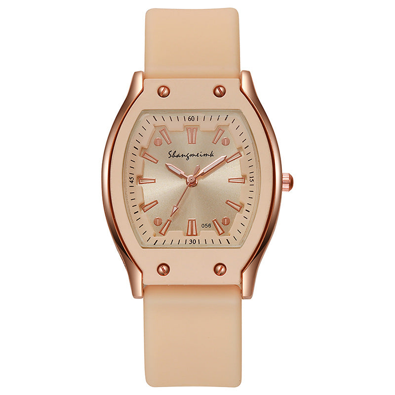 New arrival tweed style wine barrel square women's silicone watch high-looking women's watch student women's niche style quartz watch