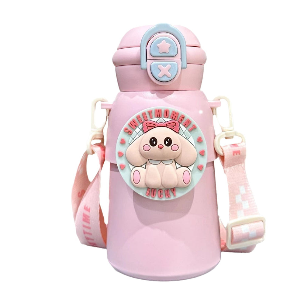 Cartoon cute double-drink kids' thermos cup - 316 stainless steel, food-grade, high-style, portable straw cup