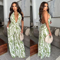 C7310 cross-border   fashion women's casual sexy deep v-neck backless printed jumpsuit