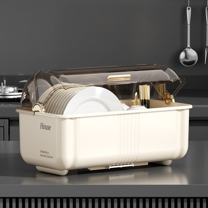 Accessible luxury dish rack kitchen dishware storage rack for home multifunctional with cover dustproof drain rack cupboard storage box