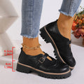 Exportplus size british style thick sole loafers for women  new belt buckle carved cut out small leather shoes wholesale