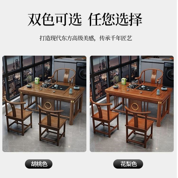 New chinoiserie balcony coffee table solid wood table and chair combination tea table small apartment for home kung fu tea table all-in-one complete set