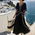 european and american women's clothing: new summer collection - polished bohemian style, elegant v-neck, slimming, vacation-ready dress
