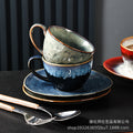 Japanese retro kiln-change ceramic coffee cup and saucer set - large capacity, premium feel mug for milk and beverages