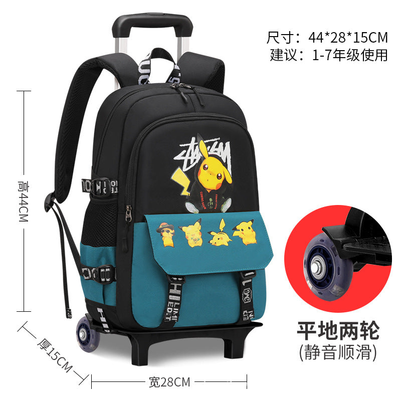 Primary school students tie rod schoolbag men's and women's six-wheel staircase climbing removable tie rod schoolbag second to sixth grade factory direct sales