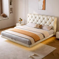 Foshan source factory genuine leather bed master bedroom classyelegant double soft leather bed cream style buckle suspended bed